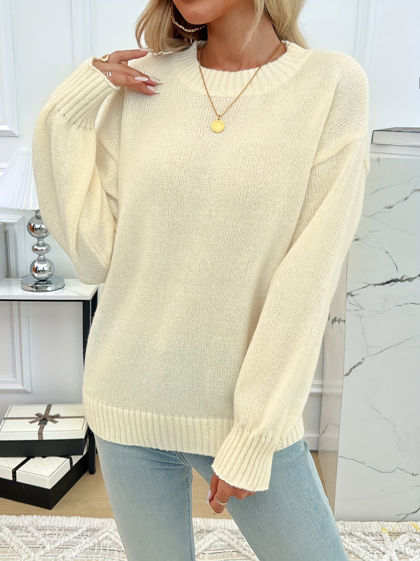 Solid Lantern Sleeve Sweater