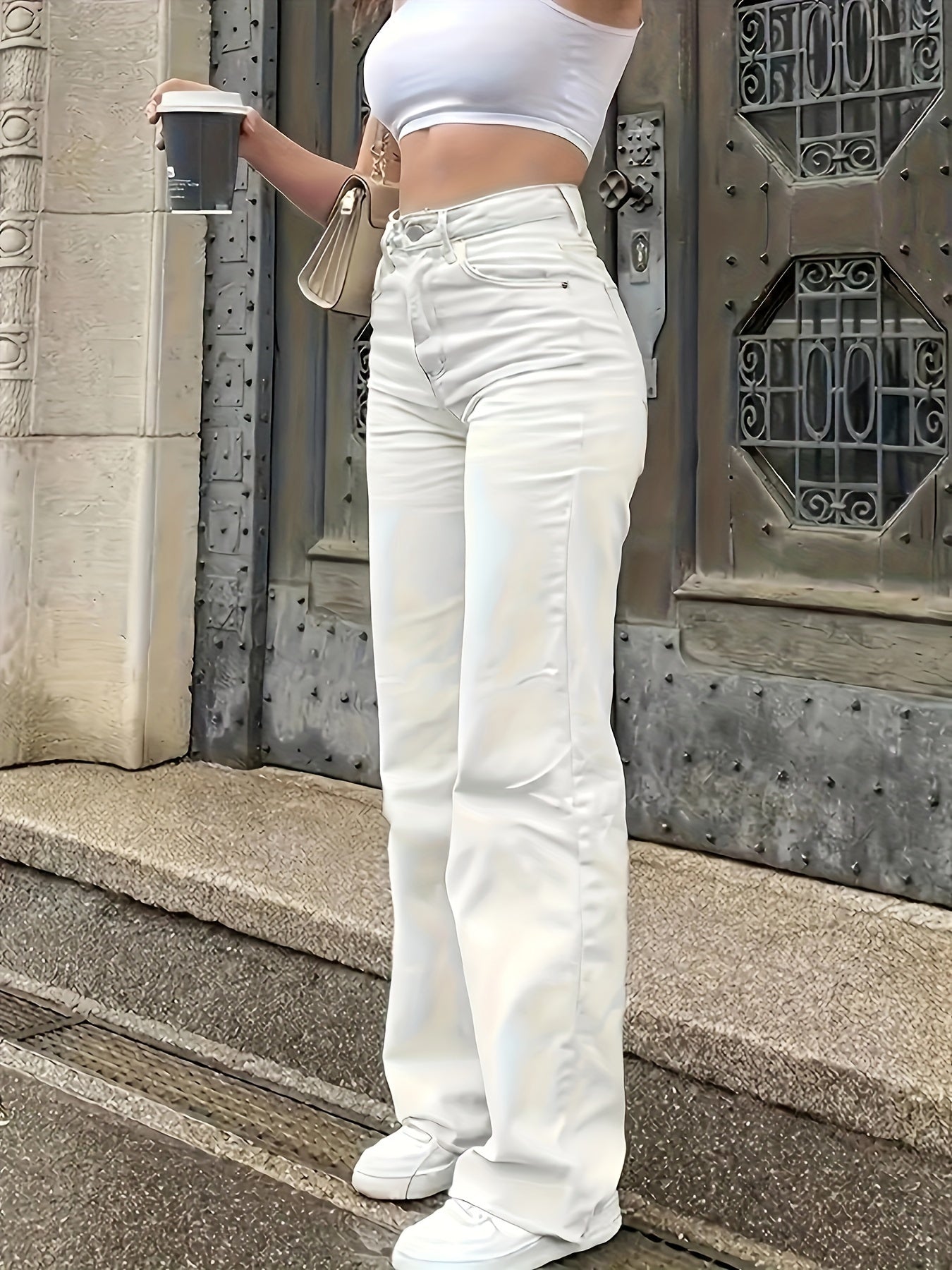 Women's Plain White Denim Jeans