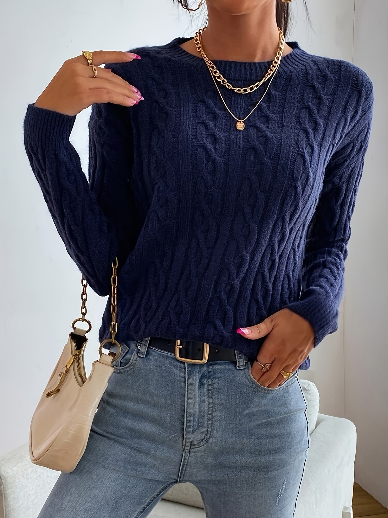 Cable Knit Drop Shoulder Sweater