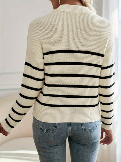 Striped Drop Shoulder Zipper Sweater