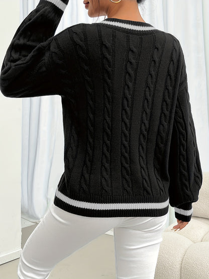 Contrast Trim Cable Knit Sweater