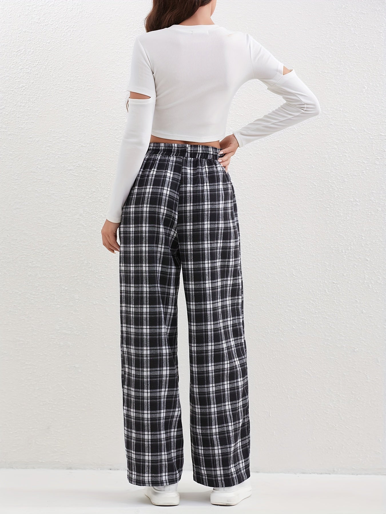 Plaid Print Loose Straight Leg Pants