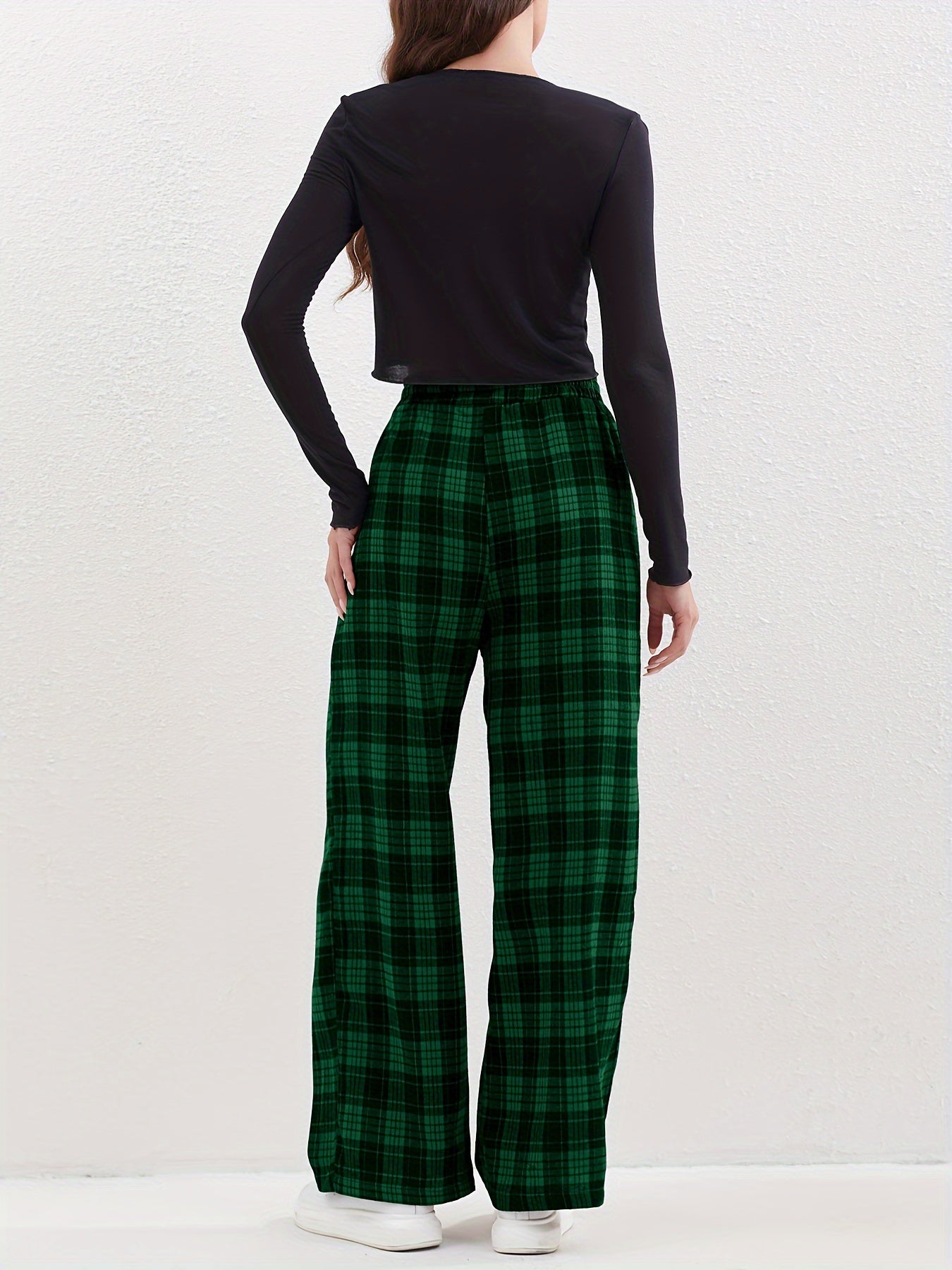 Plaid Print Loose Straight Leg Pants