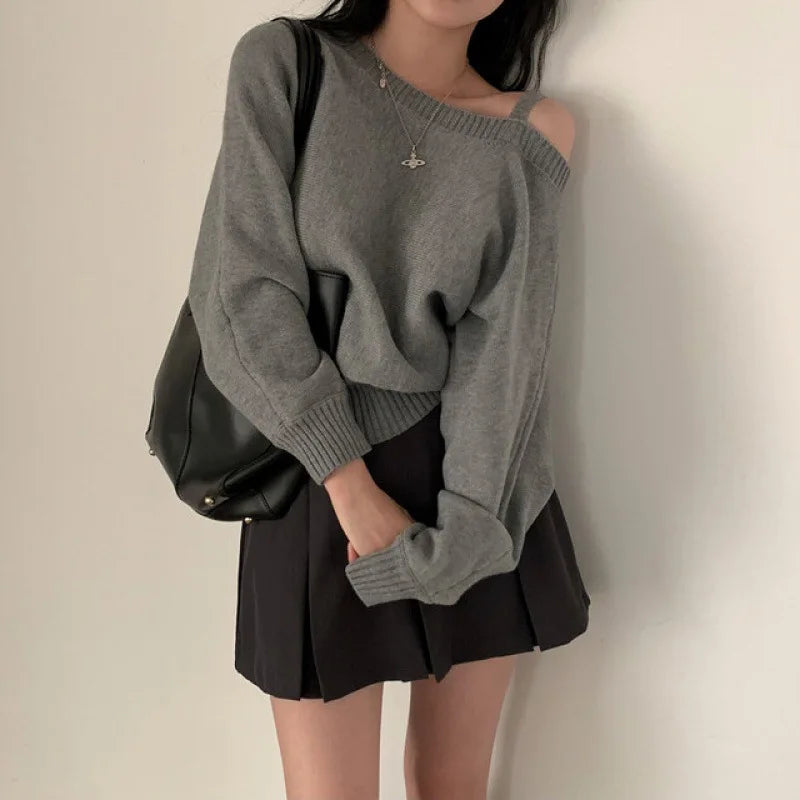 Off Shoulder Strap Knitwear Sweater