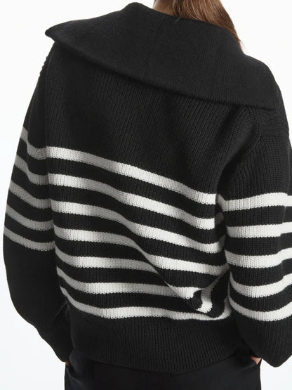 Warm Half Zipper Sweater Stripped