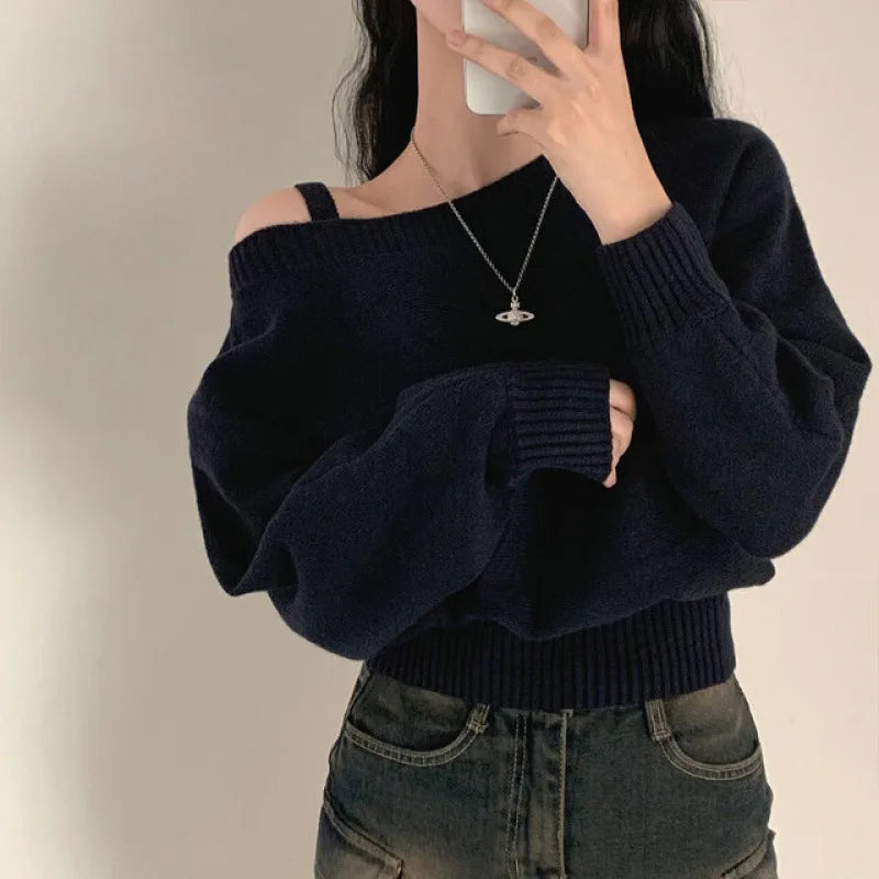 Off Shoulder Strap Knitwear Sweater