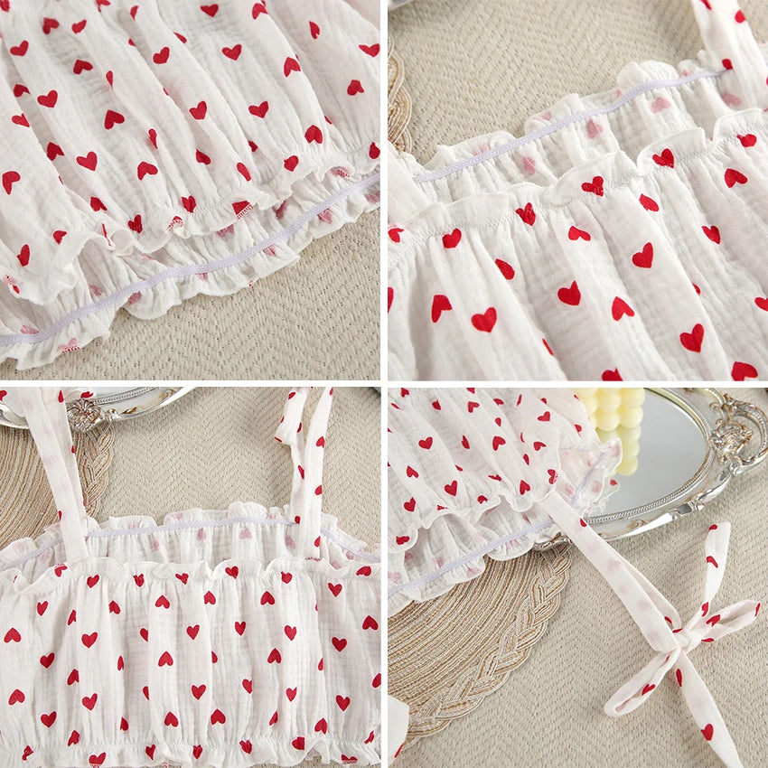 Love Heart Printed Two Piece Pyjama