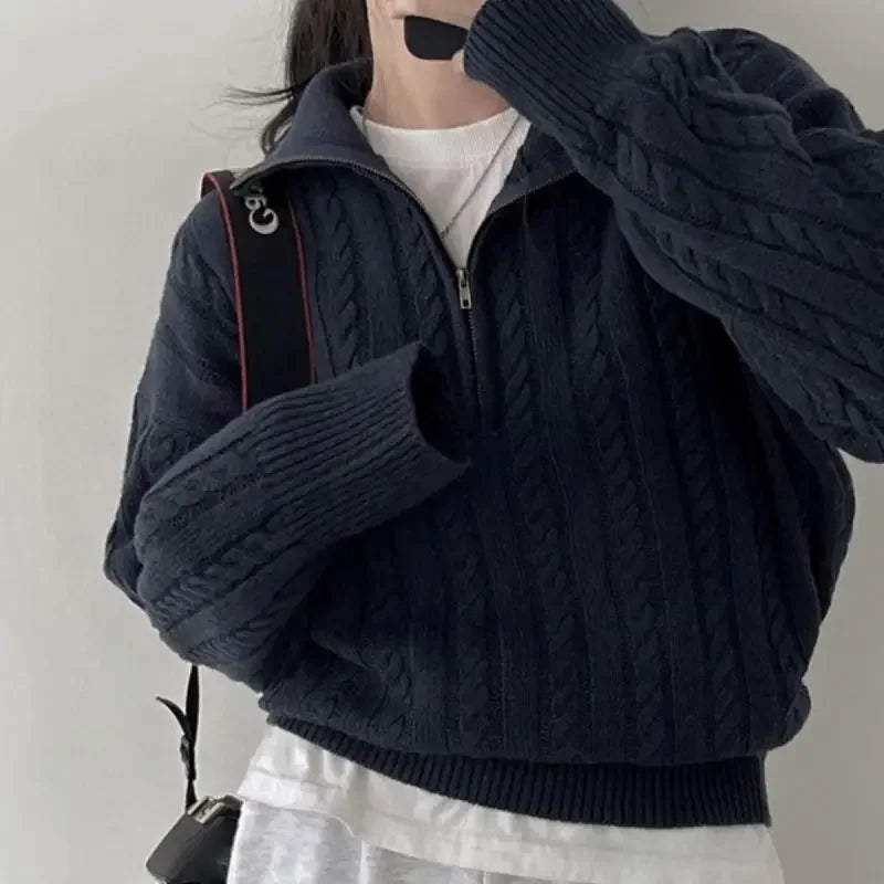 Women Half Zipper Sweater