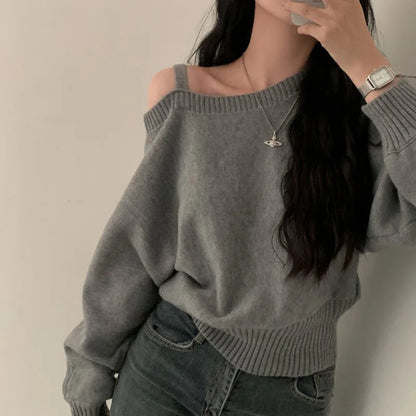 Off Shoulder Strap Knitwear Sweater