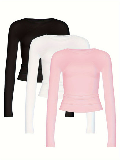 3Pcs Round Neck Long Sleeves