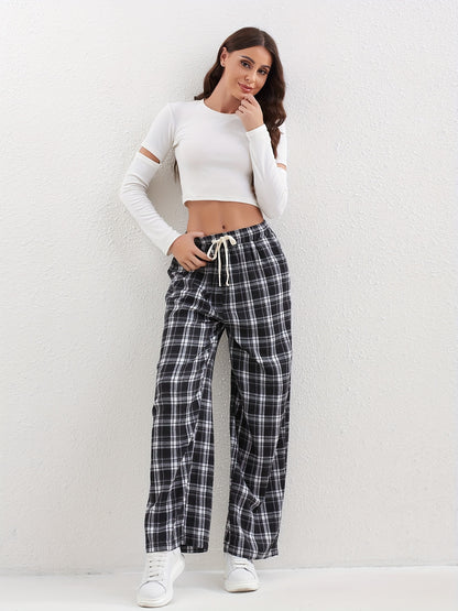 Plaid Print Loose Straight Leg Pants