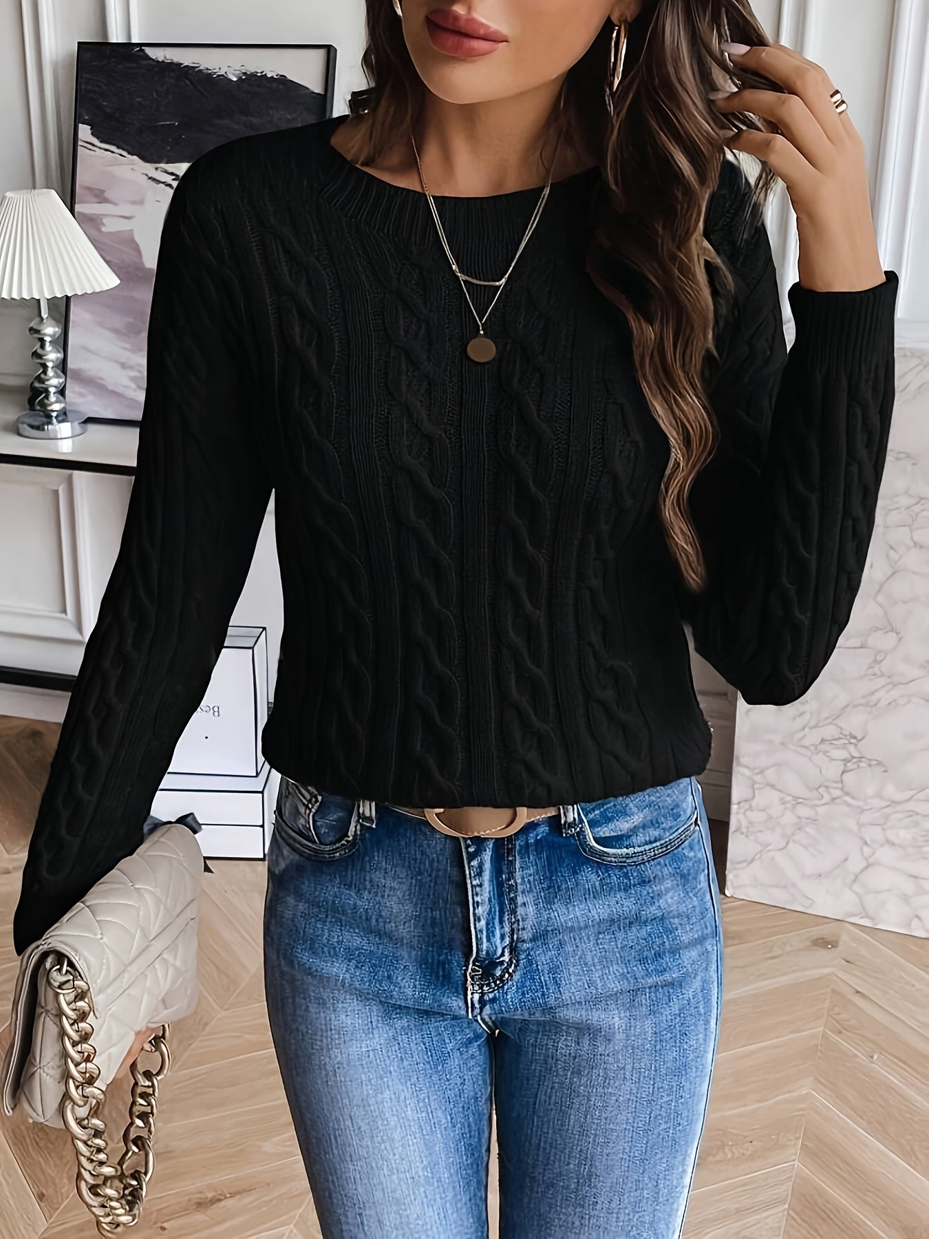 Cable Knit Drop Shoulder Sweater