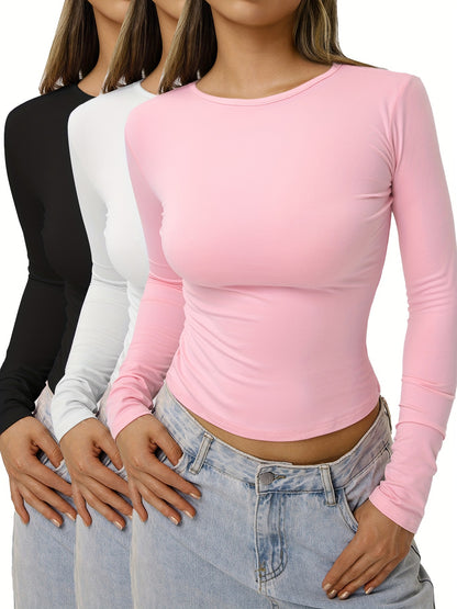 3Pcs Round Neck Long Sleeves