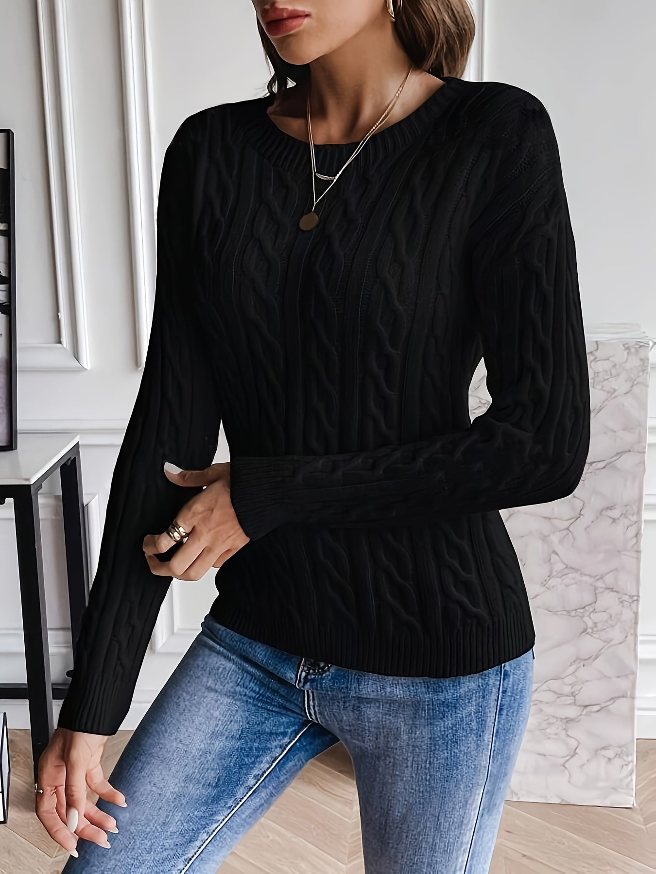 Cable Knit Drop Shoulder Sweater