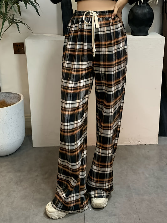 Plaid Print Loose Straight Leg Pants